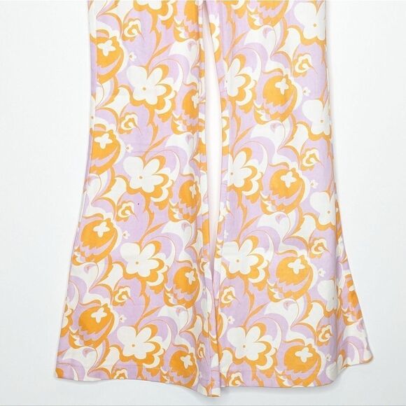 Princess Polly Jasmina Denim Jeans Pink Orange Floral 70s Vibe Flare Wide Legs - Picture 5 of 8
